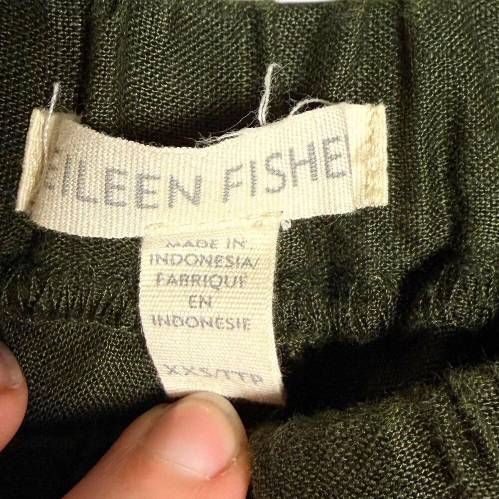 Eileen Fisher Olive / Forest Green 100% Organic Linen Wide-Leg Pants XXS - Picture 3 of 6